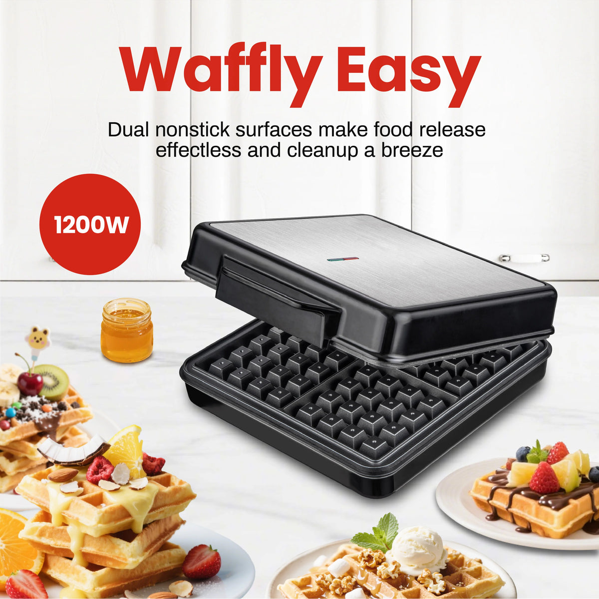 Nonstick Belgian And Classic Waffle Maker With Easy Cleanup