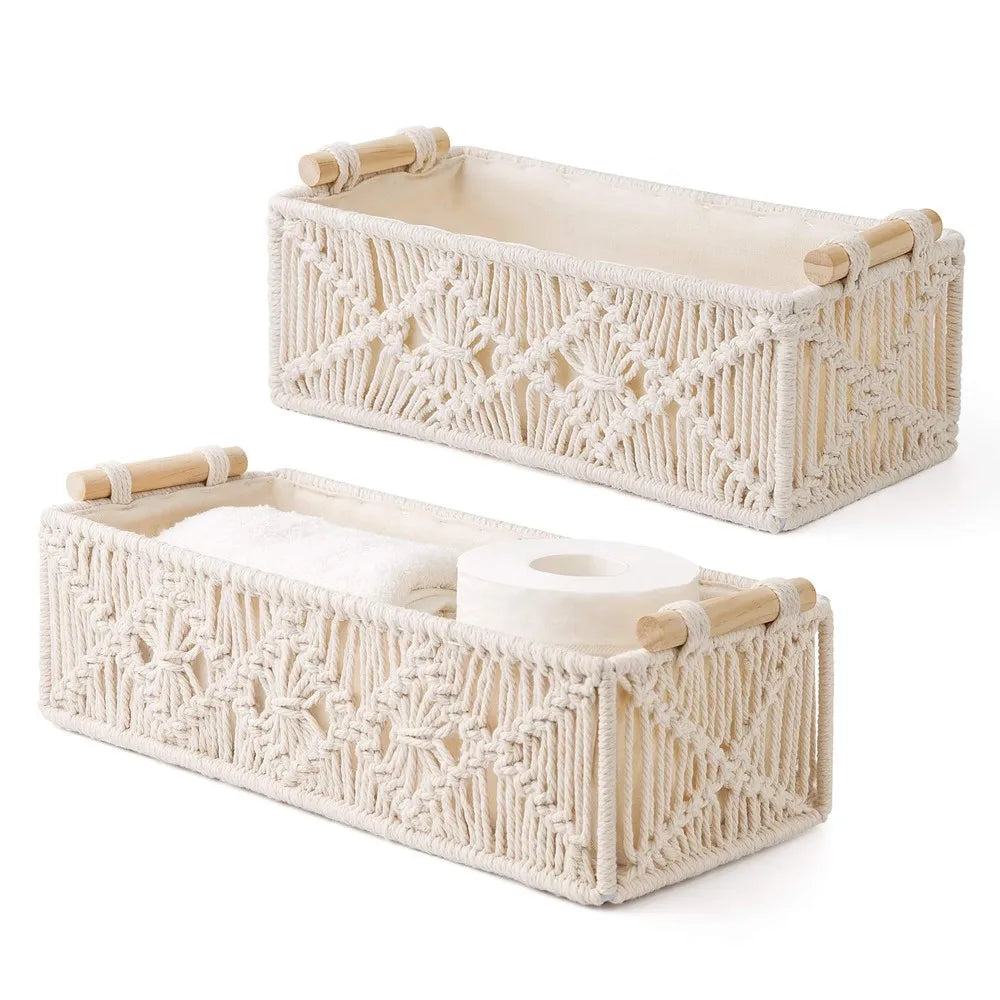 Macrame Hand Woven Storage Basket Boho Home Decor Organizer