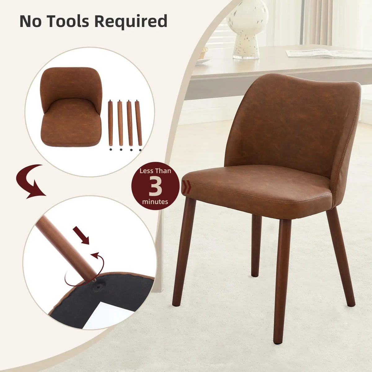 Dining Chair Set Of 2, Leather Upholstered Kitchen Chairs With Wing Back Thick Cushion Wood Legs For Dining Room Living Room
