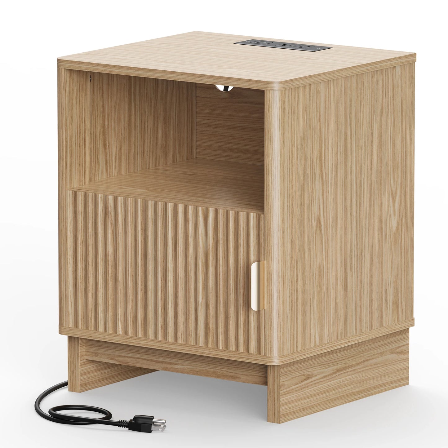 TinyNest Fluted Nightstand With Charging Station And Storage Drawers