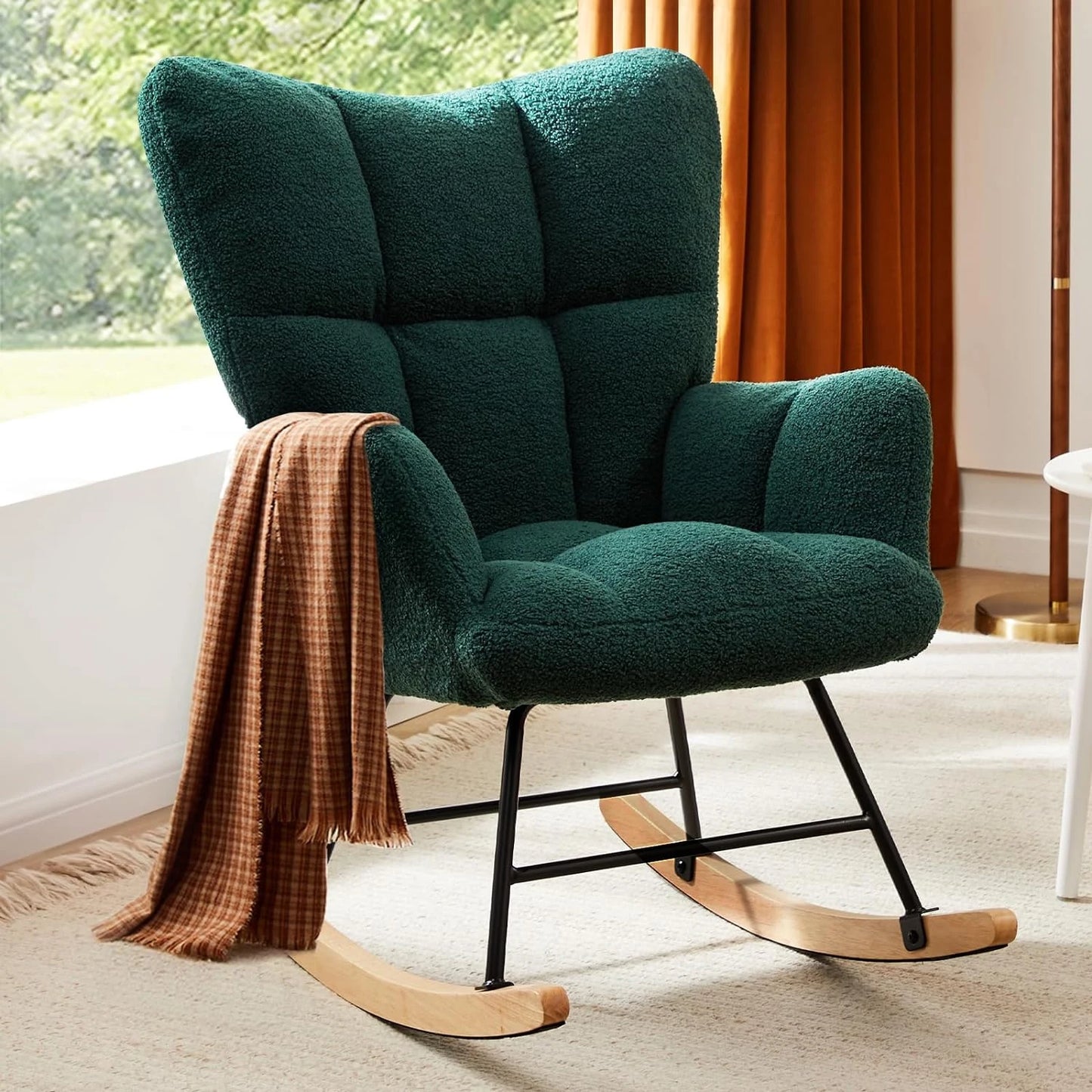 Studyset Modern Boucle Rocking Chair With Side Pocket High Backrest