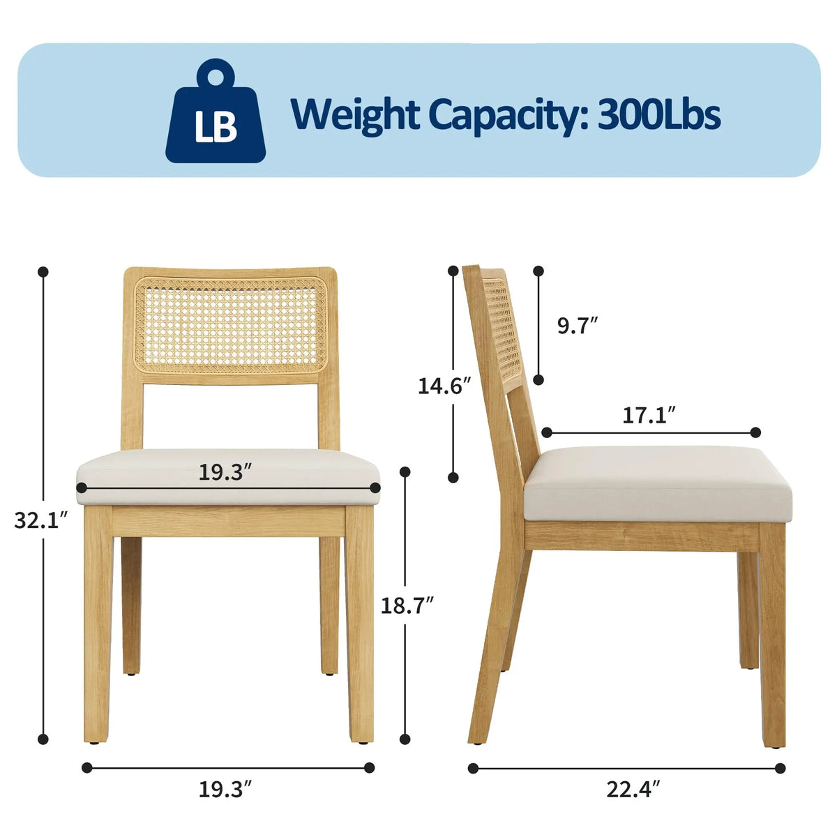 HiMISS French Country Rattan Dining Chairs With Upholstered Curved Backs