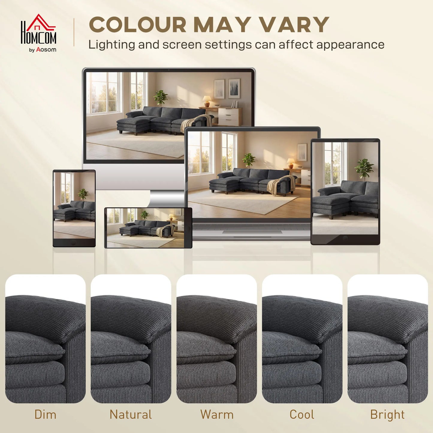Modular Corduroy L Shaped Sectional Couch With Deep Seating