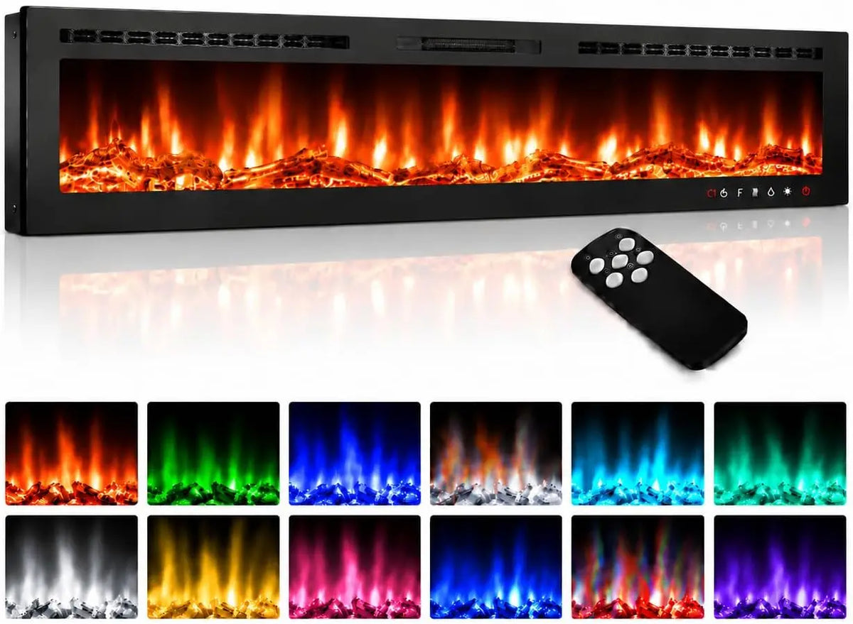 Wall Mounted Electric Fireplace Heater With Realistic Log Effects