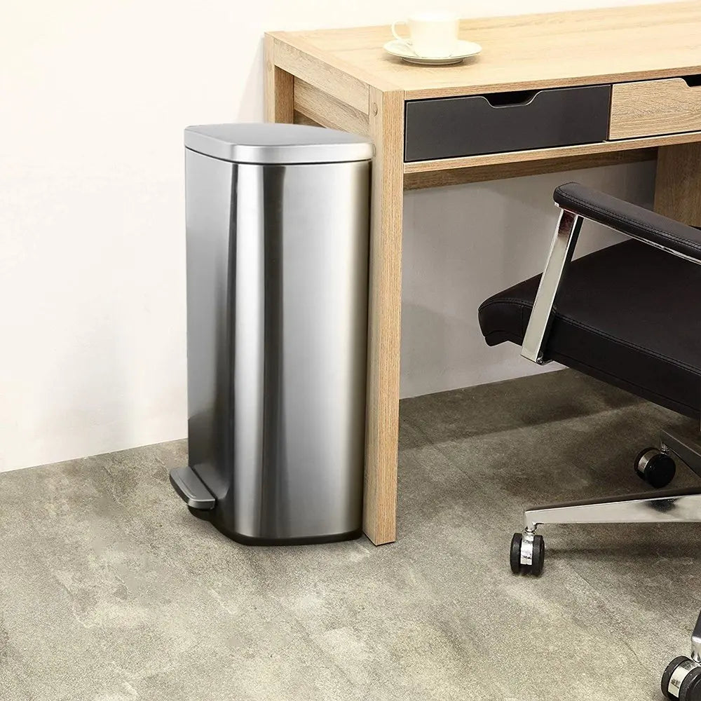 Homfa 30L Stainless Steel Step Trash Can Kitchen Garbage Can W/ Soft Close, Black,White, Silver, Gray, Red