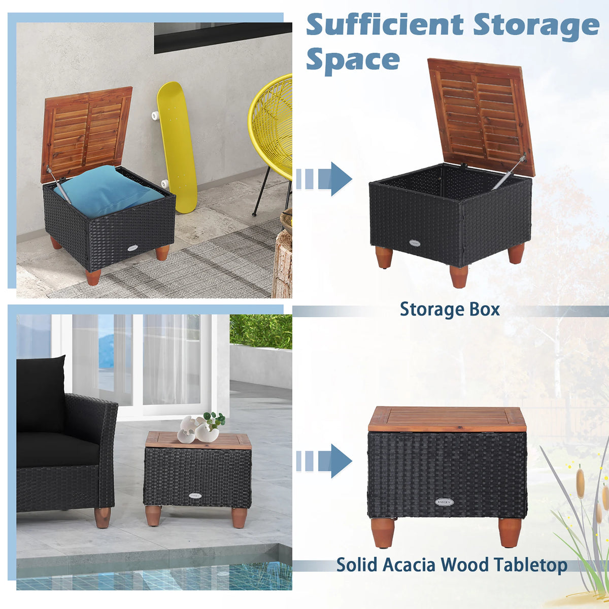 Homasis 3 Piece Patio Rattan Sofa Set With Storage Table