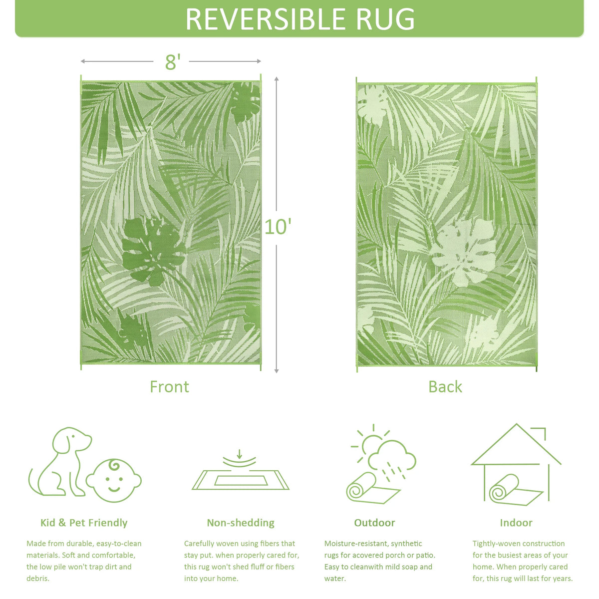 Leaves Pattern Recycled Plastic Straw Outdoor Rope Rug For Patio