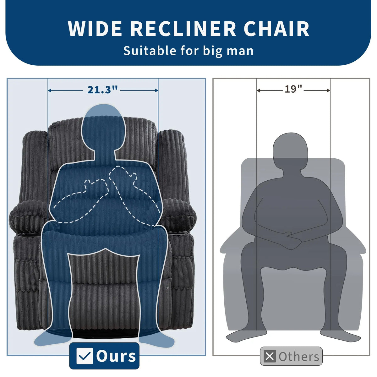 HiMISS 360 Swivel Rocking Recliner Chair With Deep Corduroy Seat