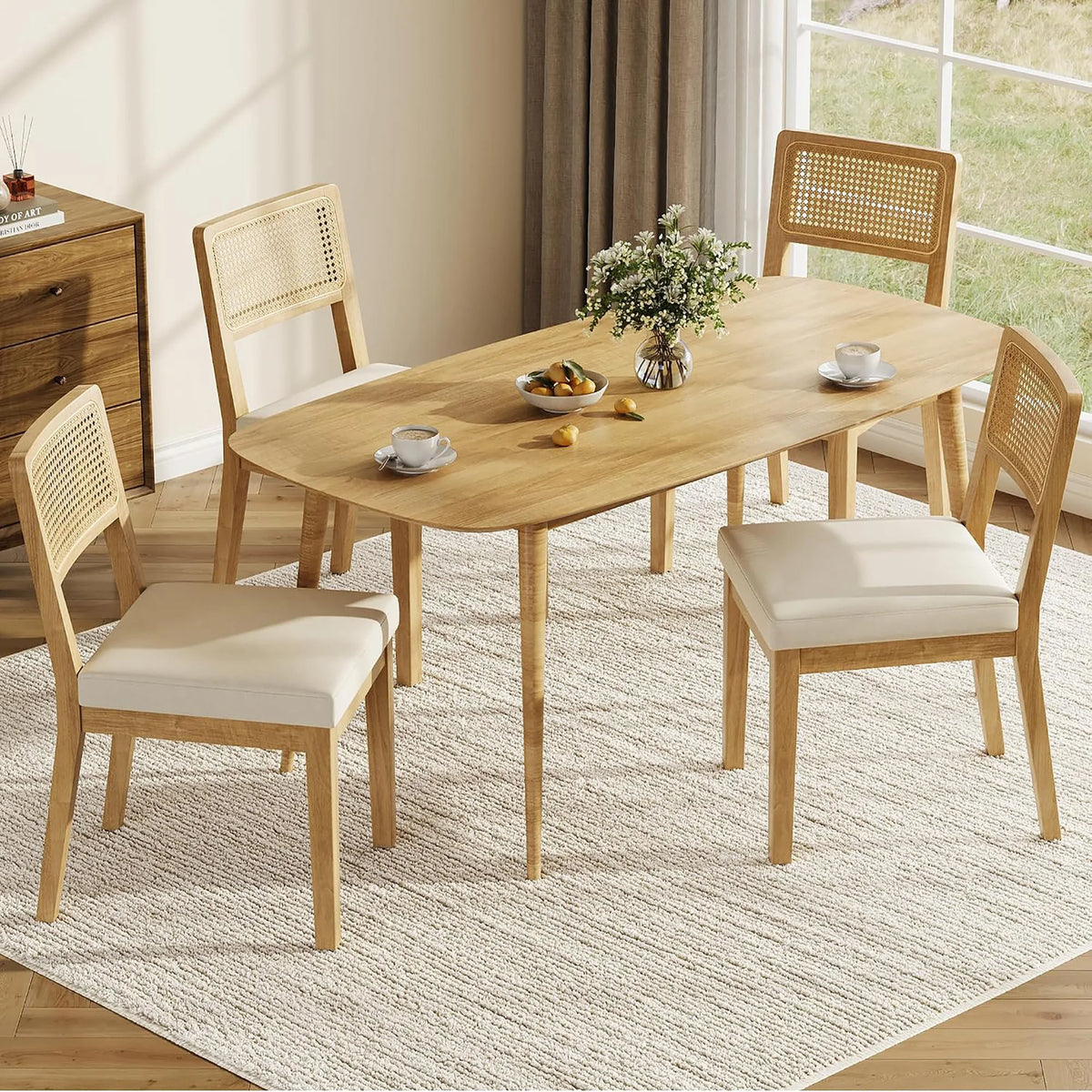 HiMISS French Country Rattan Dining Chairs With Upholstered Curved Backs