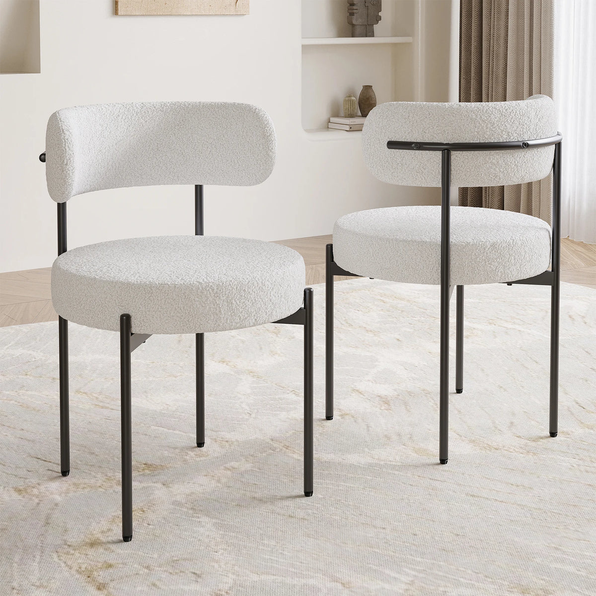 Farini Mid Century Modern Dining Chair With Curved Fabric Backrest