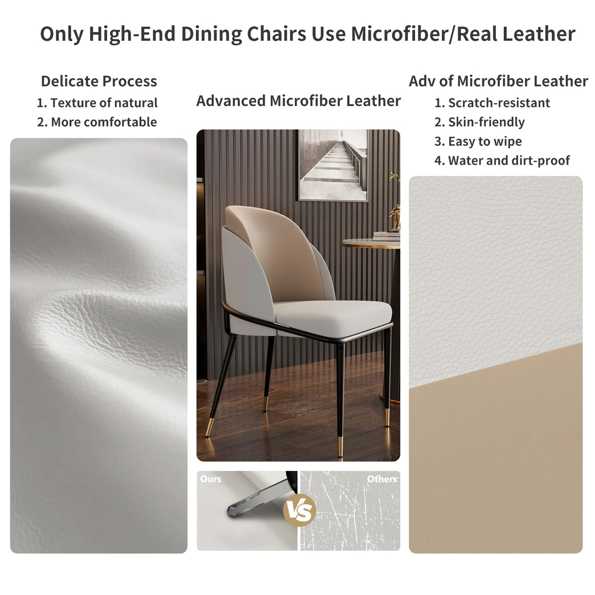 Modern Upholstered Dining Chairs With Microfiber Silicone Leather Metal Frame