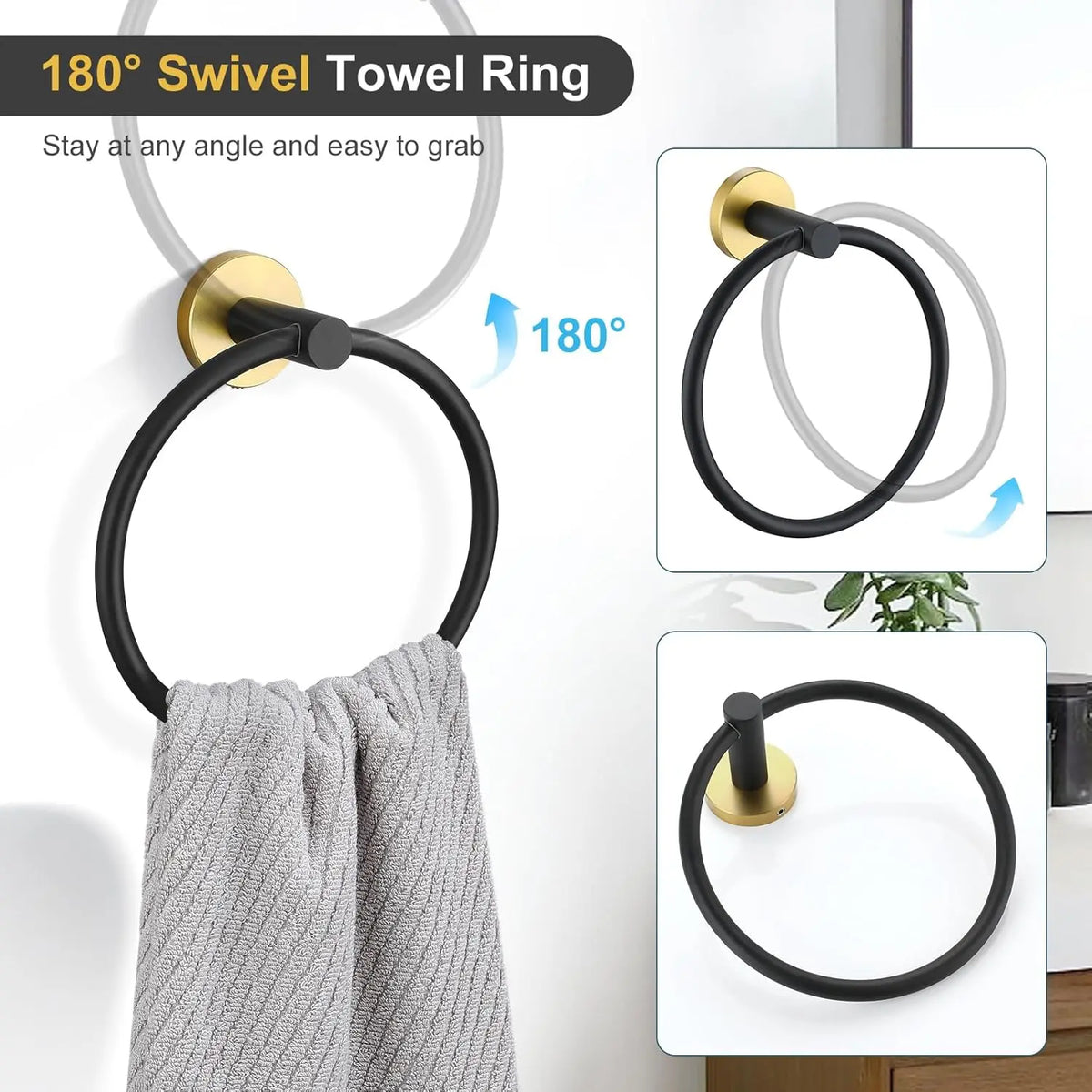 Wall Mounted Bathroom Hardware Set With Towel Bar And Ring