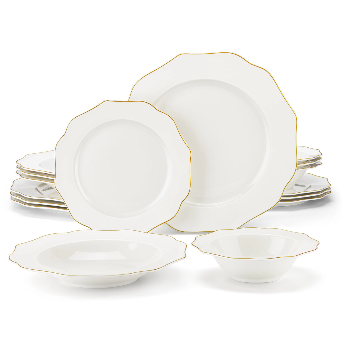 Malacasa Nordic Golden Rim Bone China Tableware Set