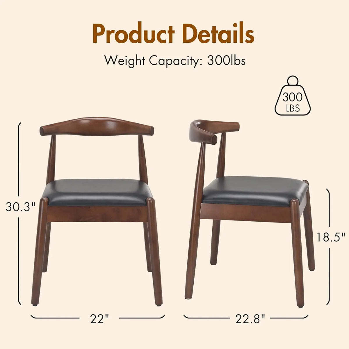 FARINI Mid-Century Modern Dining Chairs With Solid Wood Legs