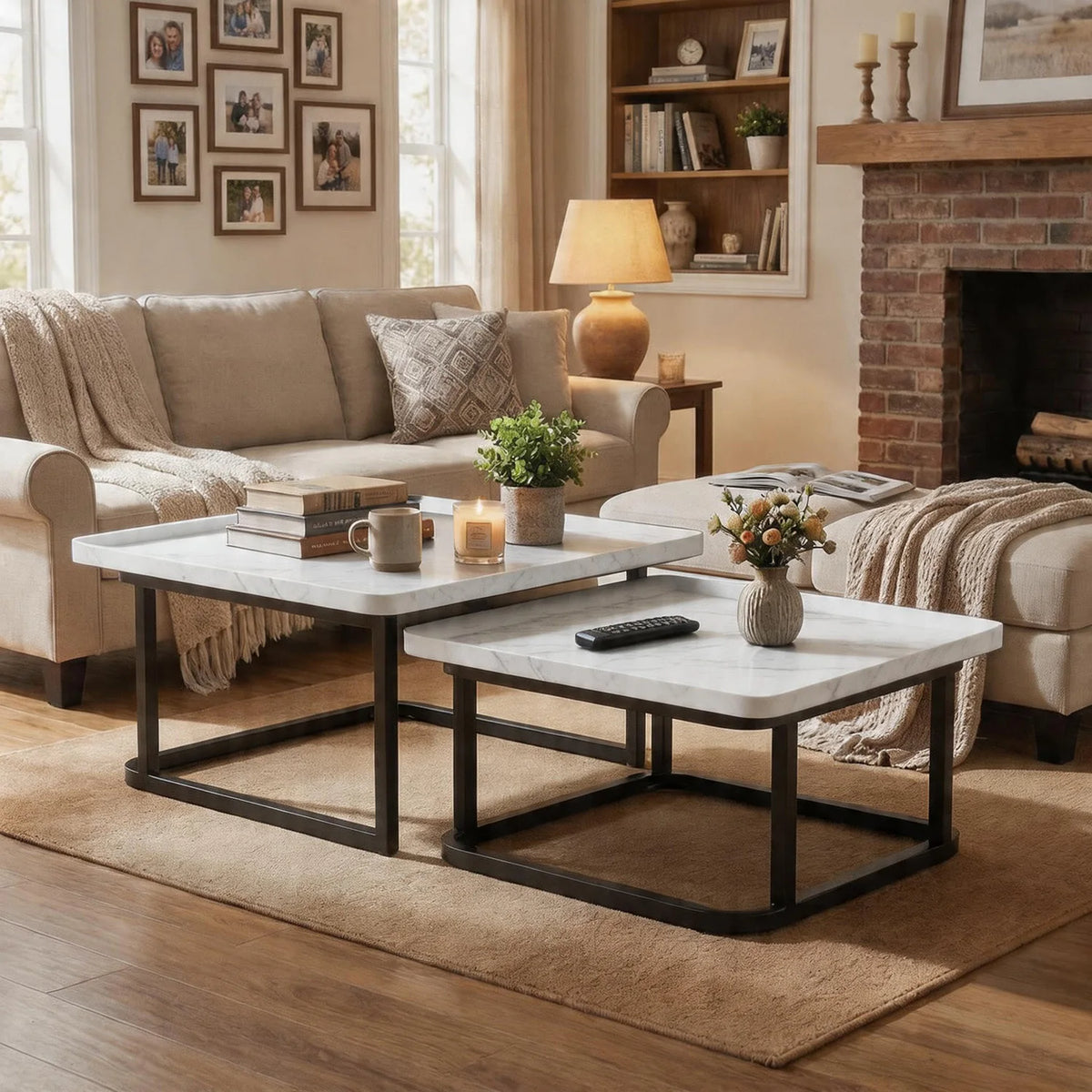 HiMISS Square Fluted Nesting Coffee Tables Set of Two
