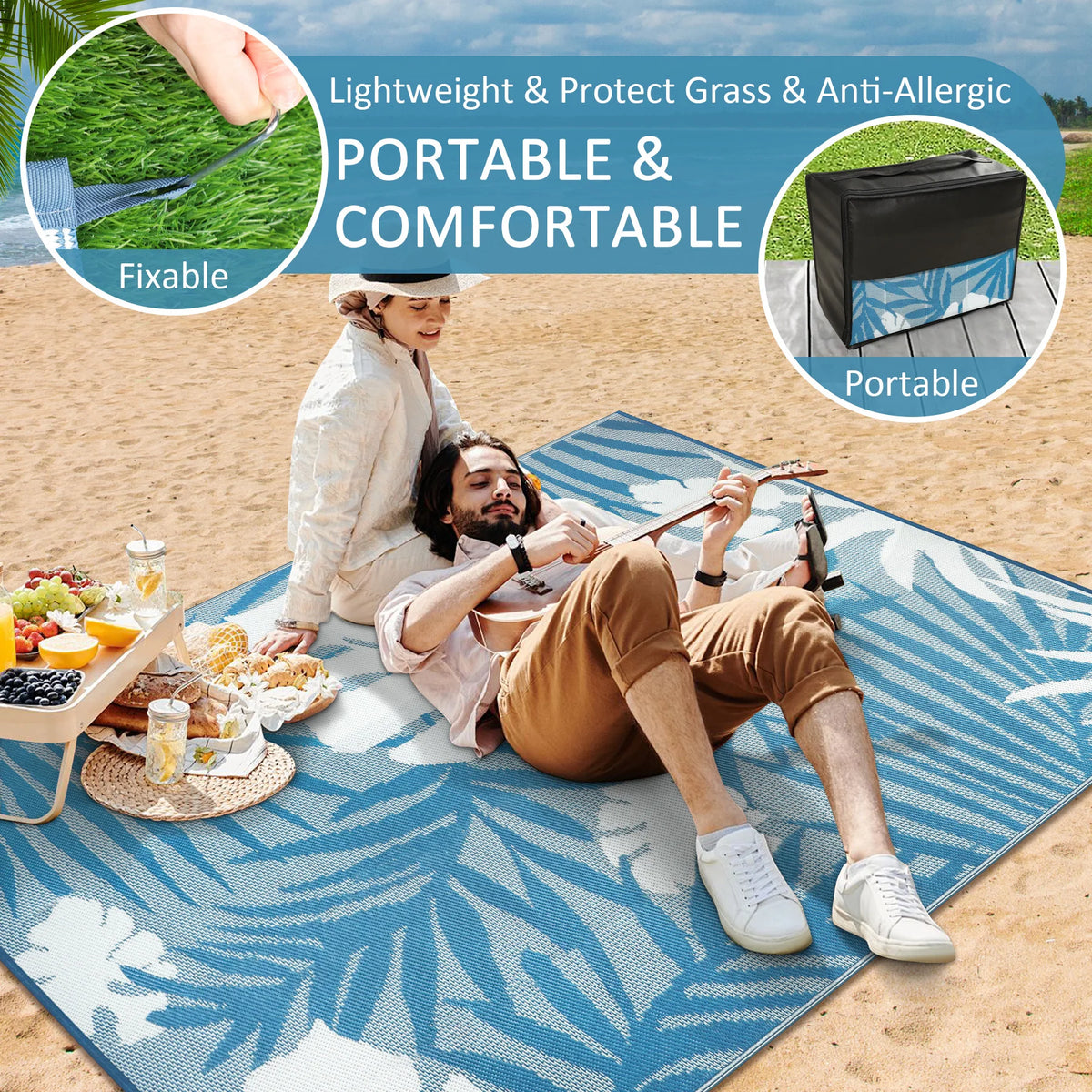 Leaves Pattern Recycled Plastic Straw Outdoor Rope Rug For Patio