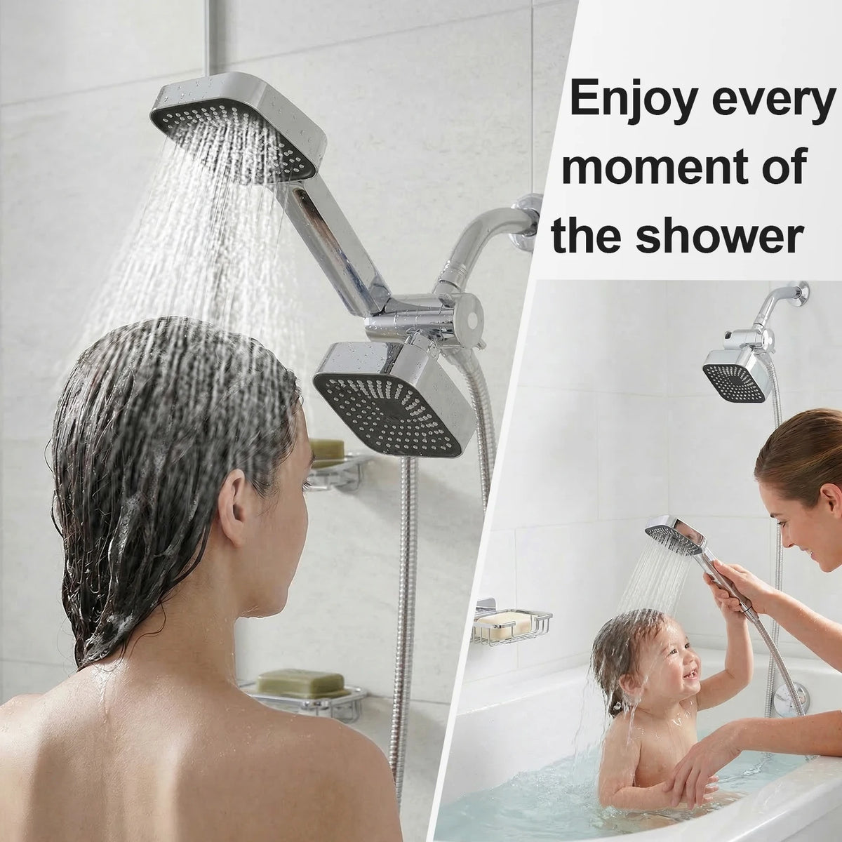 High Flow Wall Mounted Dual Rain Hand Shower Head Set