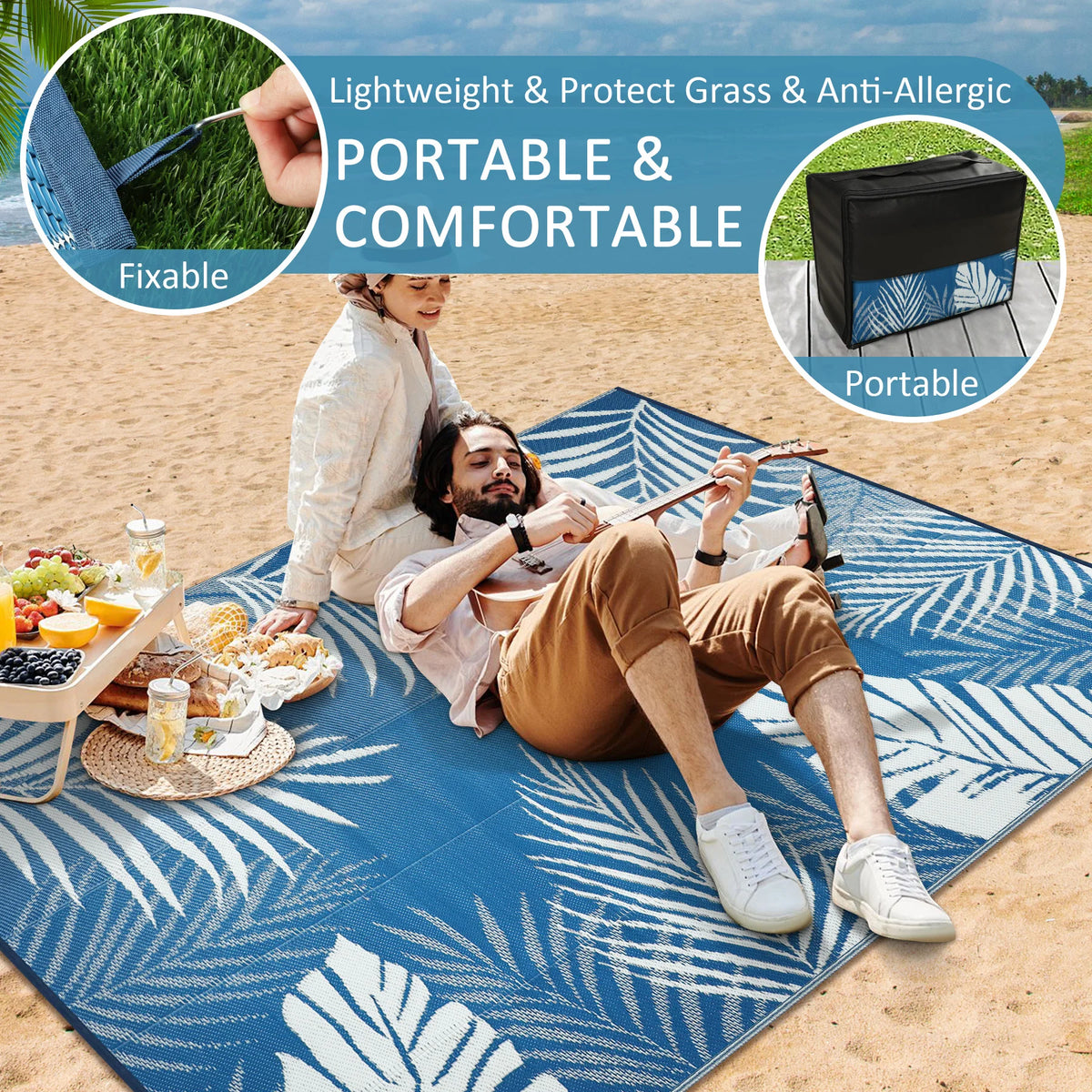 Leaves Pattern Recycled Plastic Straw Outdoor Rope Rug For Patio