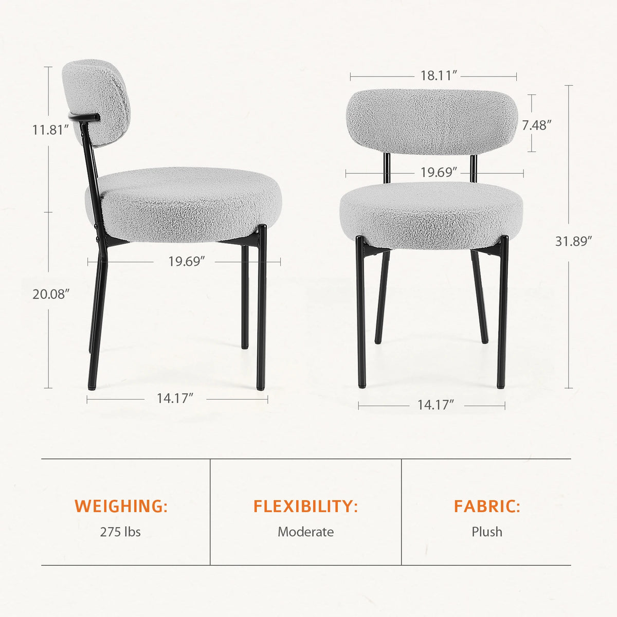 JHK Ergonomic Round Dining Chairs With Plush Fabric Curved Backrest