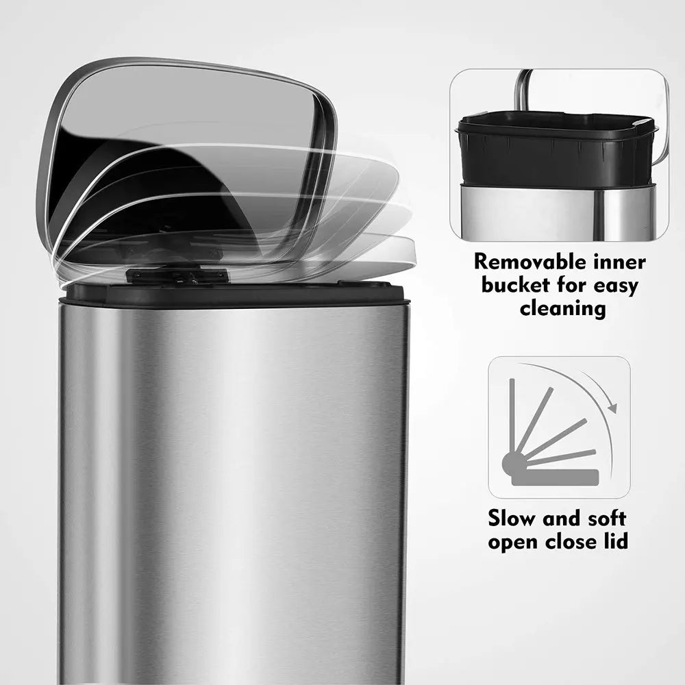 Homfa 30L Stainless Steel Step Trash Can Kitchen Garbage Can W/ Soft Close, Black,White, Silver, Gray, Red