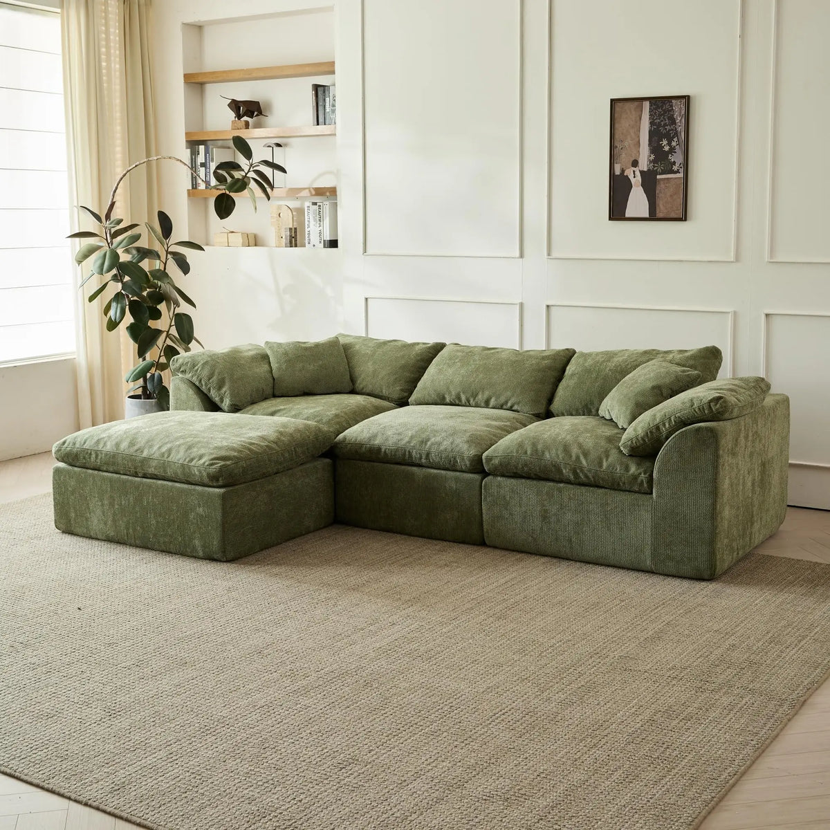Yeflixvrau Modern Cloud L Shaped Chenille Fabric Sofa With Ottoman