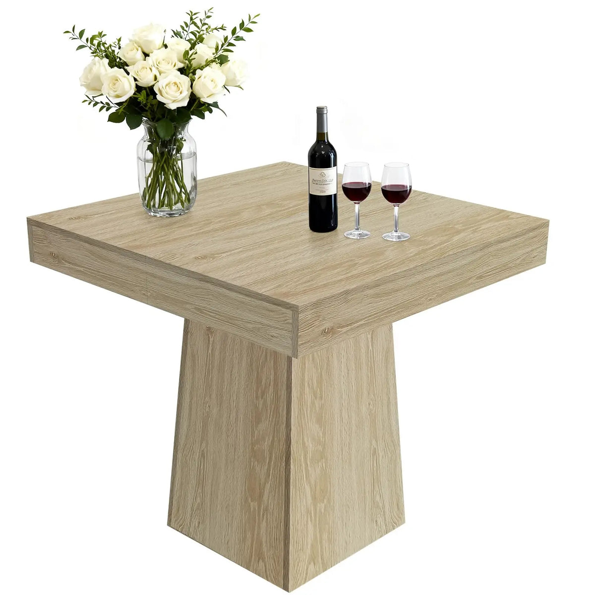 HiMISS Farmhouse Wood Pedestal Square Kitchen Dining Table