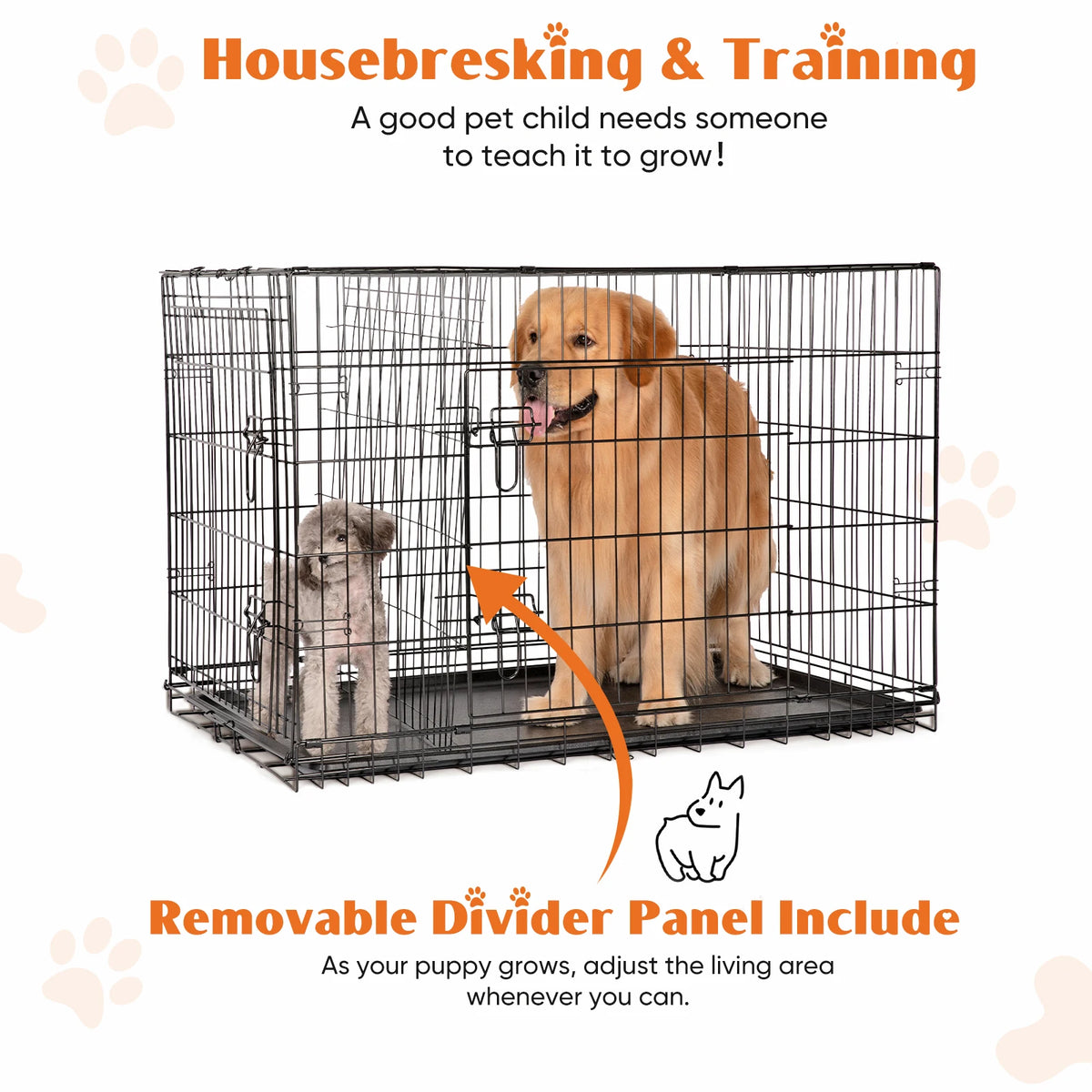 JHK Double Door Folding Metal Wire Dog Crate With Pan