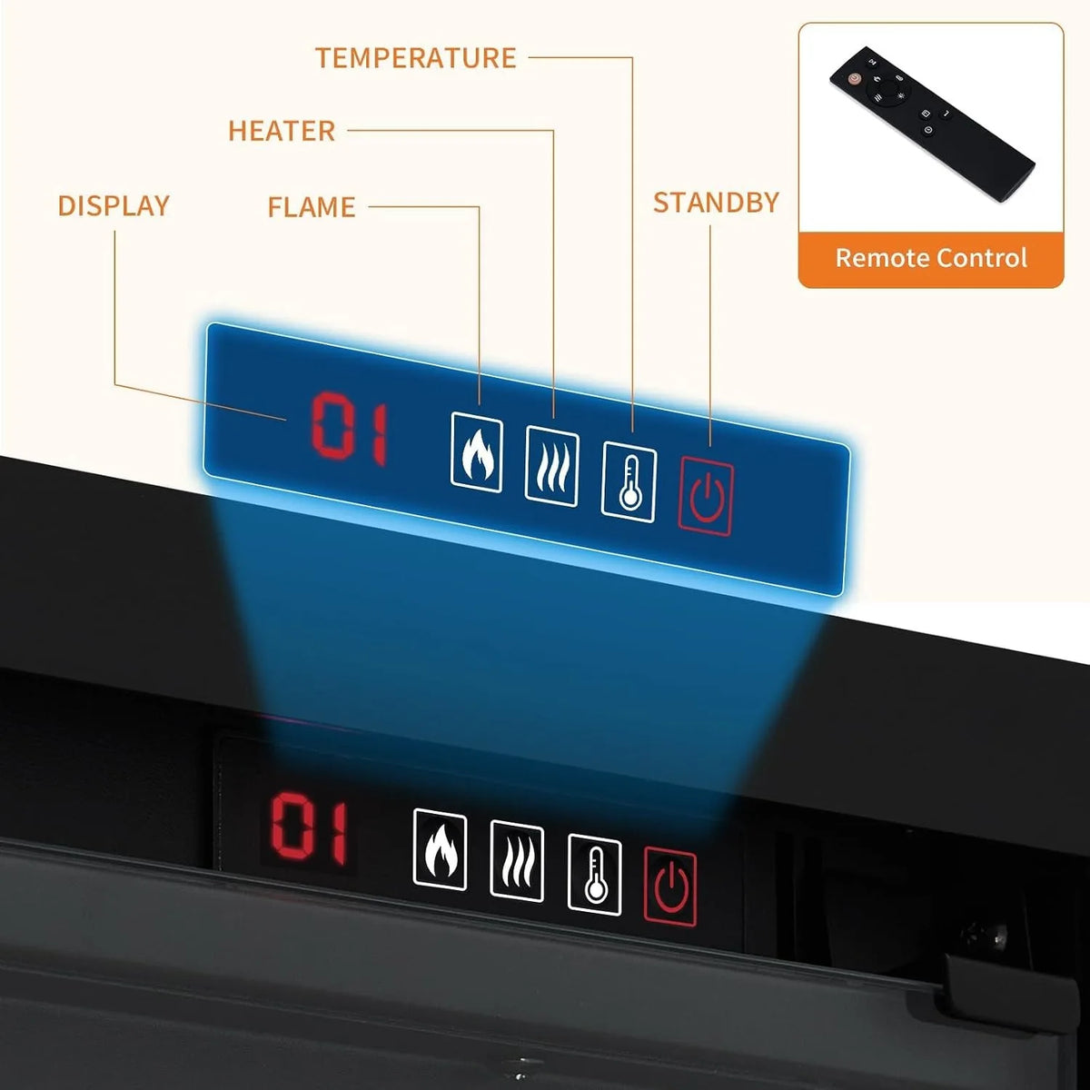 ANIXOL Recessed Wall Mounted Electric Fireplace Heater With Remote