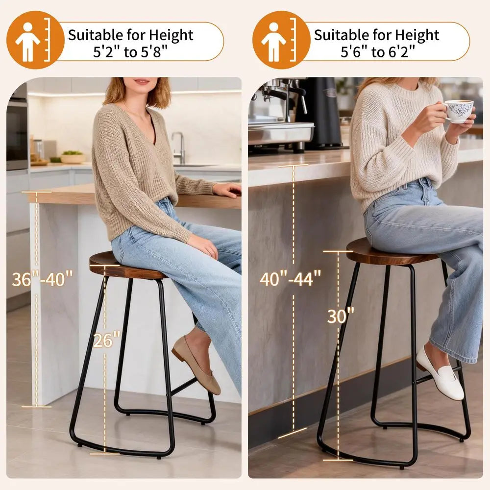 Rustic Solid Wood Counter Height Saddle Seat Bar Stools