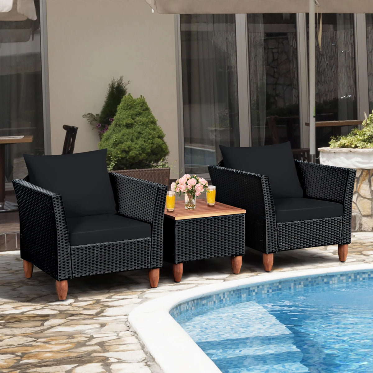 Homasis Outdoor Rattan Patio Furniture Set Cushioned Sofa