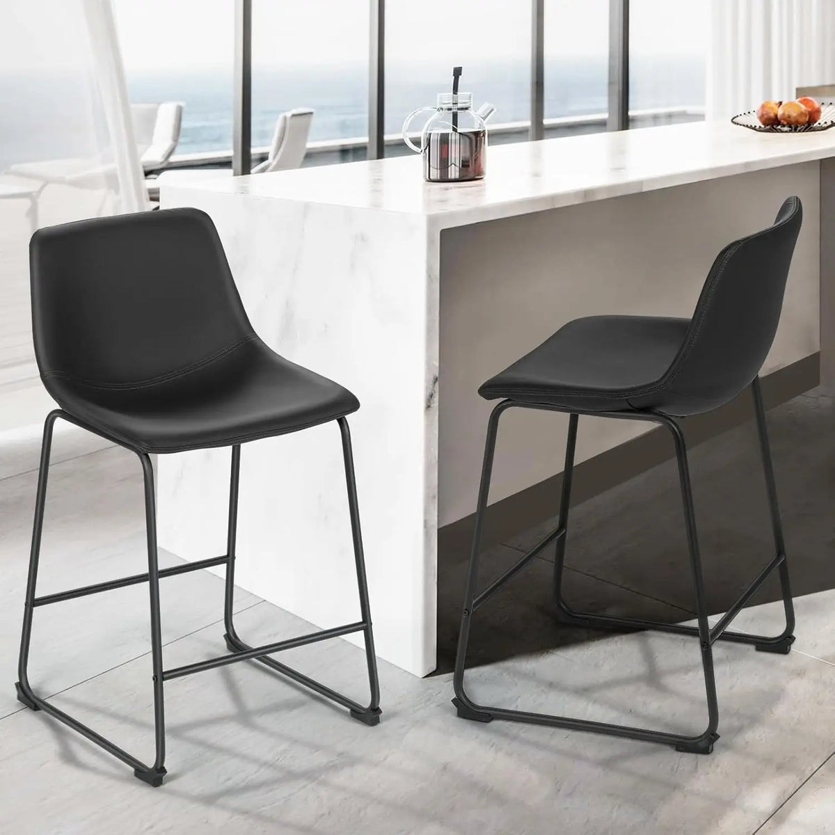 Modern PU Leather Counter Height Bar Stools With Metal Legs