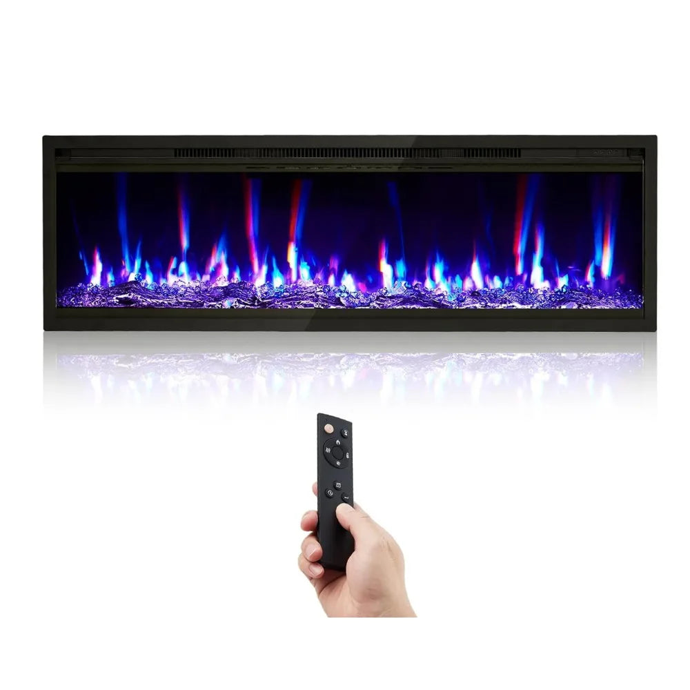 Wall Mounted Electric Fireplace Heater With Crystal Log Set Remote