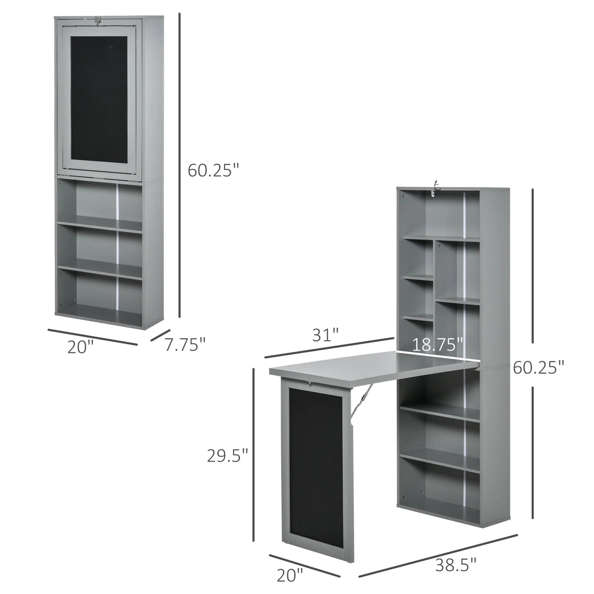 Homcom Wall Mount Fold Out Office Desk With Blackboard And Side Shelf