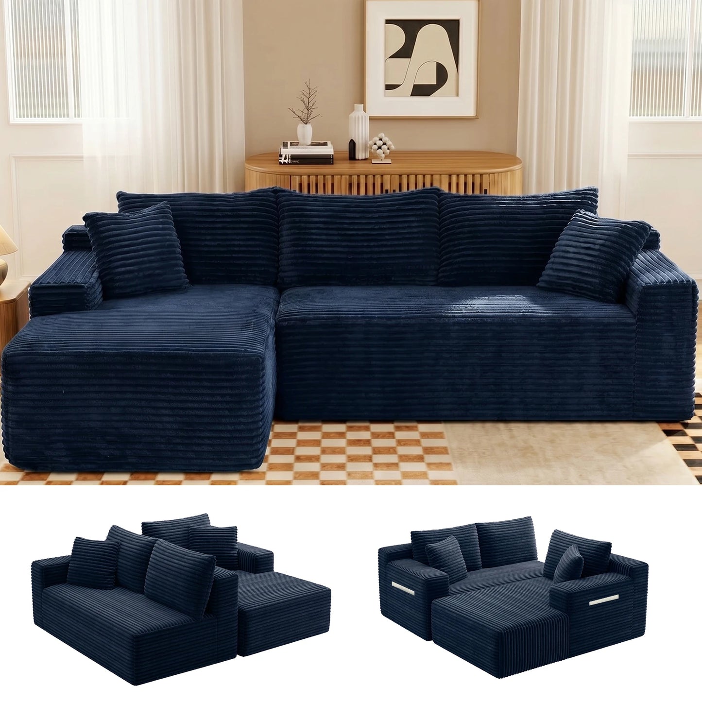 Cloud Modular Corduroy Sectional Sofa With L Shape Chaise
