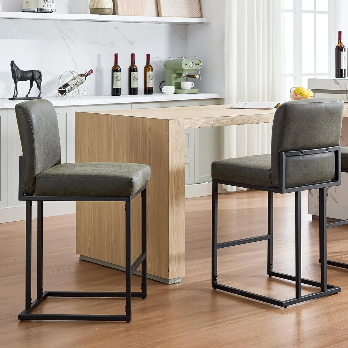 HiMISS Faux Leather Upholstered Bar Stools Set For Kitchen Island