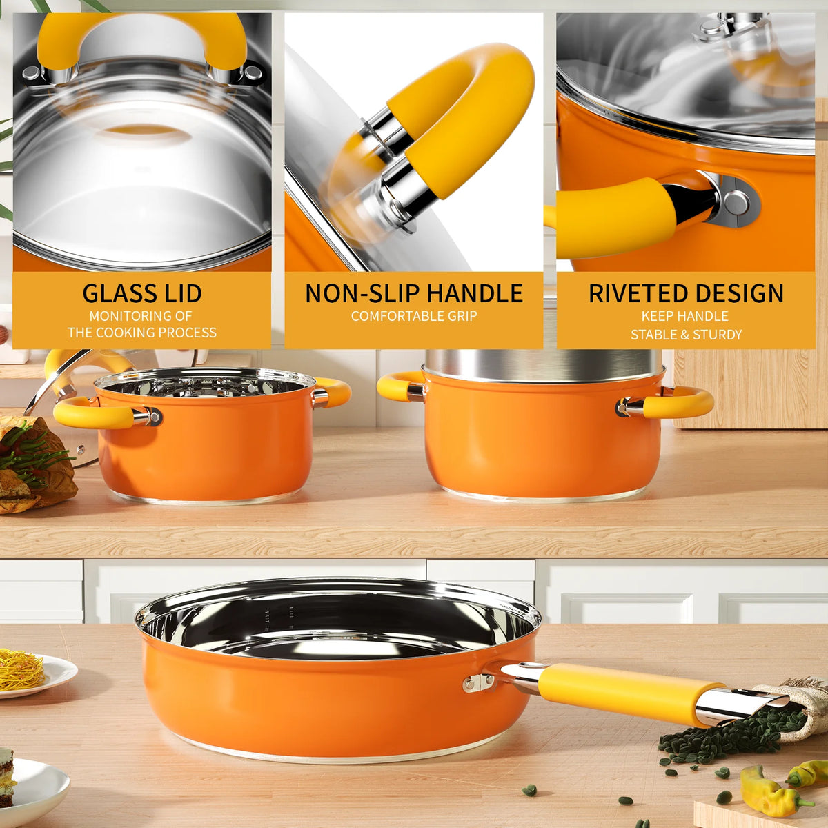 Stainless Steel Cookware Set Pots And Pans With Glass Lids