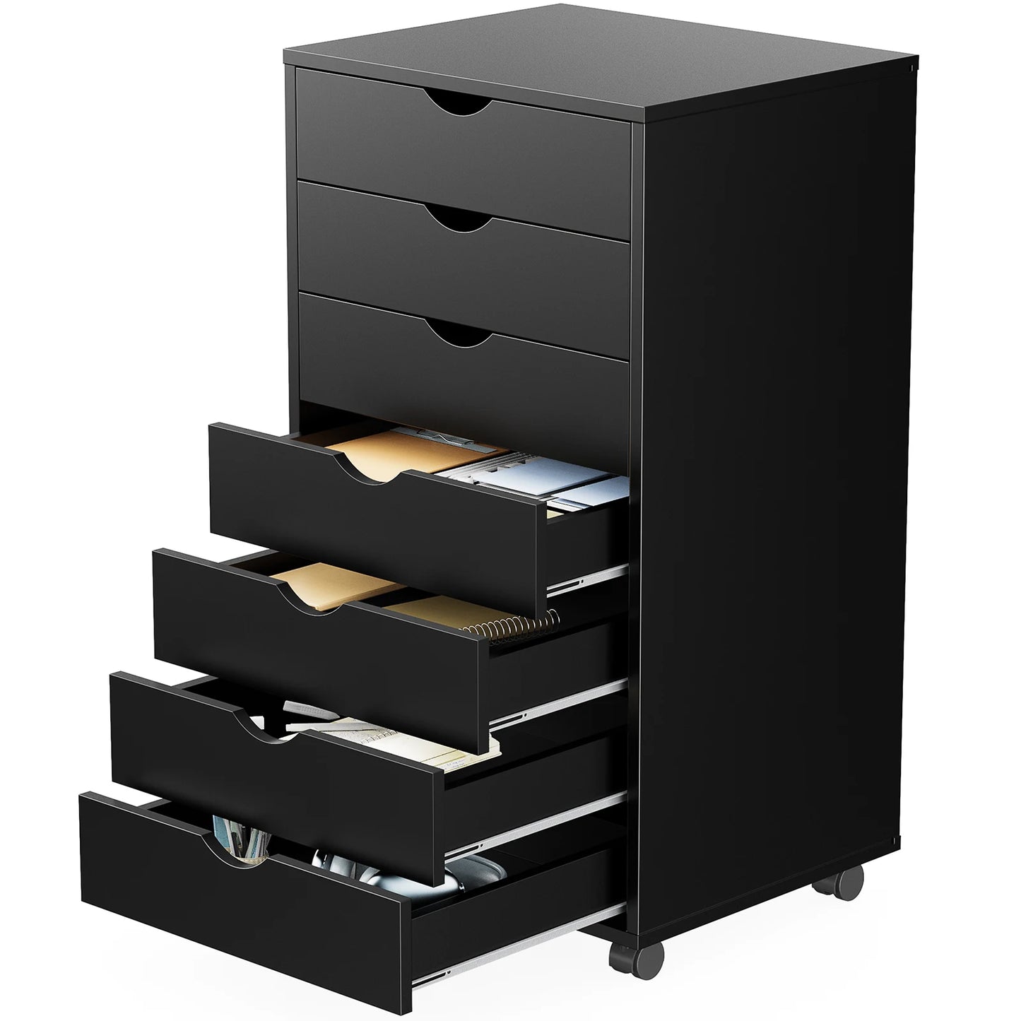 JHK Seven Drawer Modern Wooden Rolling Bedroom Cabinet
