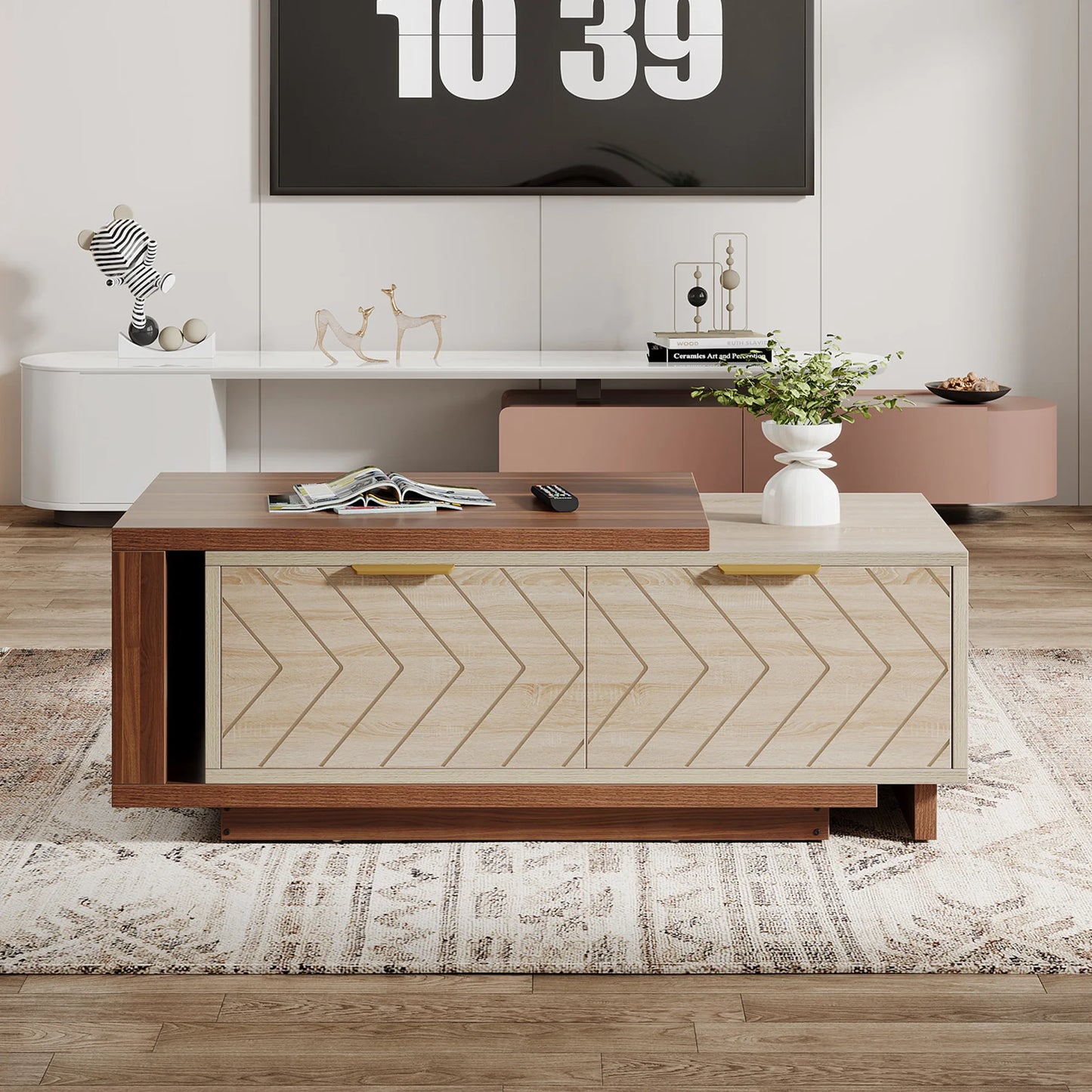 Tribesigns Extendable Wood Coffee Table With Storage Drawers