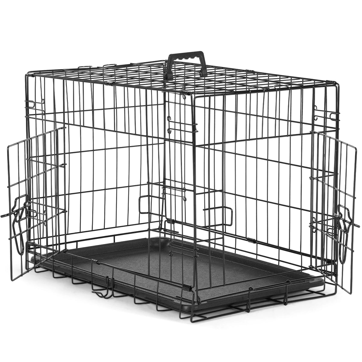 JHK Double Door Folding Metal Wire Dog Crate With Pan