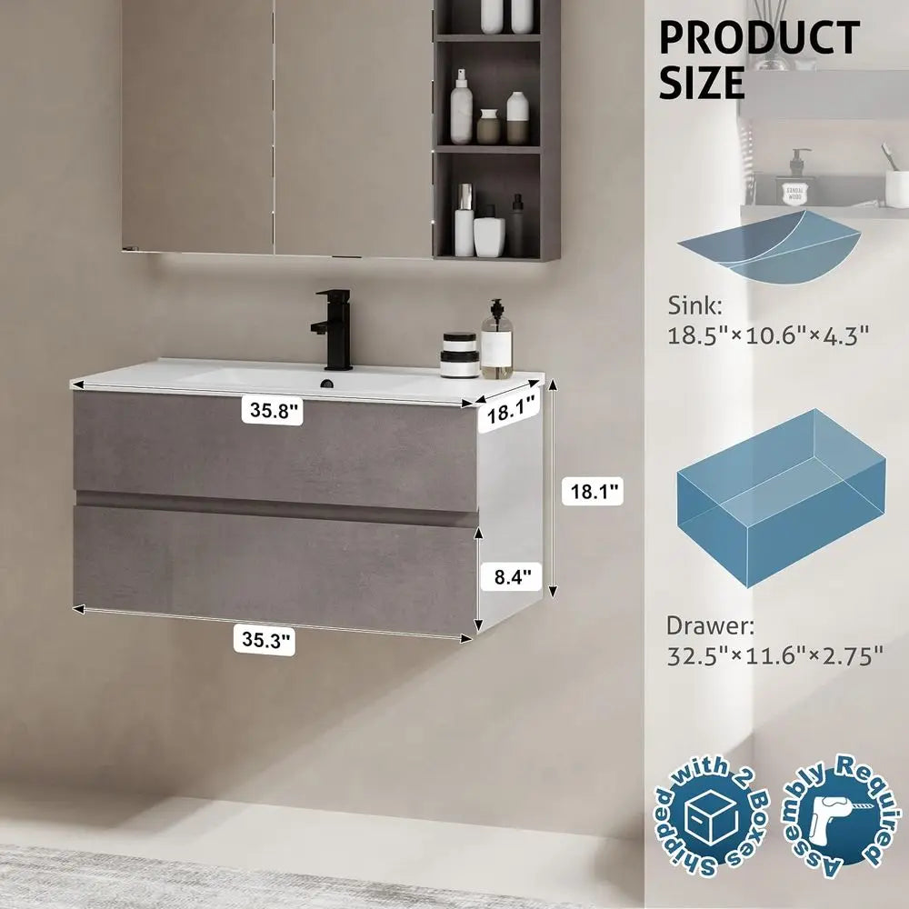 Wood Floating Bathroom Vanity With Concealed Handle Sink Cabinet
