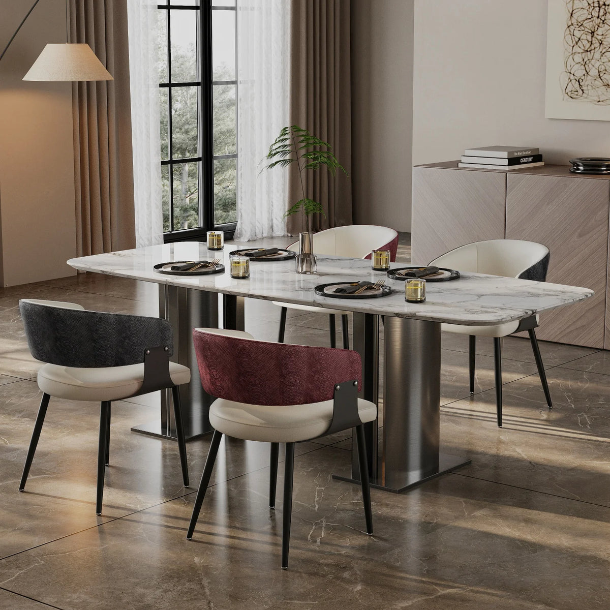 Stylish Upholstered Dining Chair With Padded Seat And Metal Frame