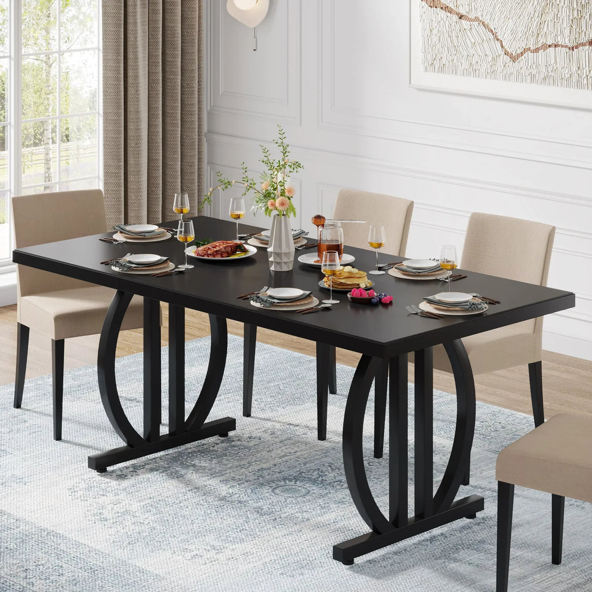 Tribesigns Modern Industrial Metal Frame Wooden Dining Table