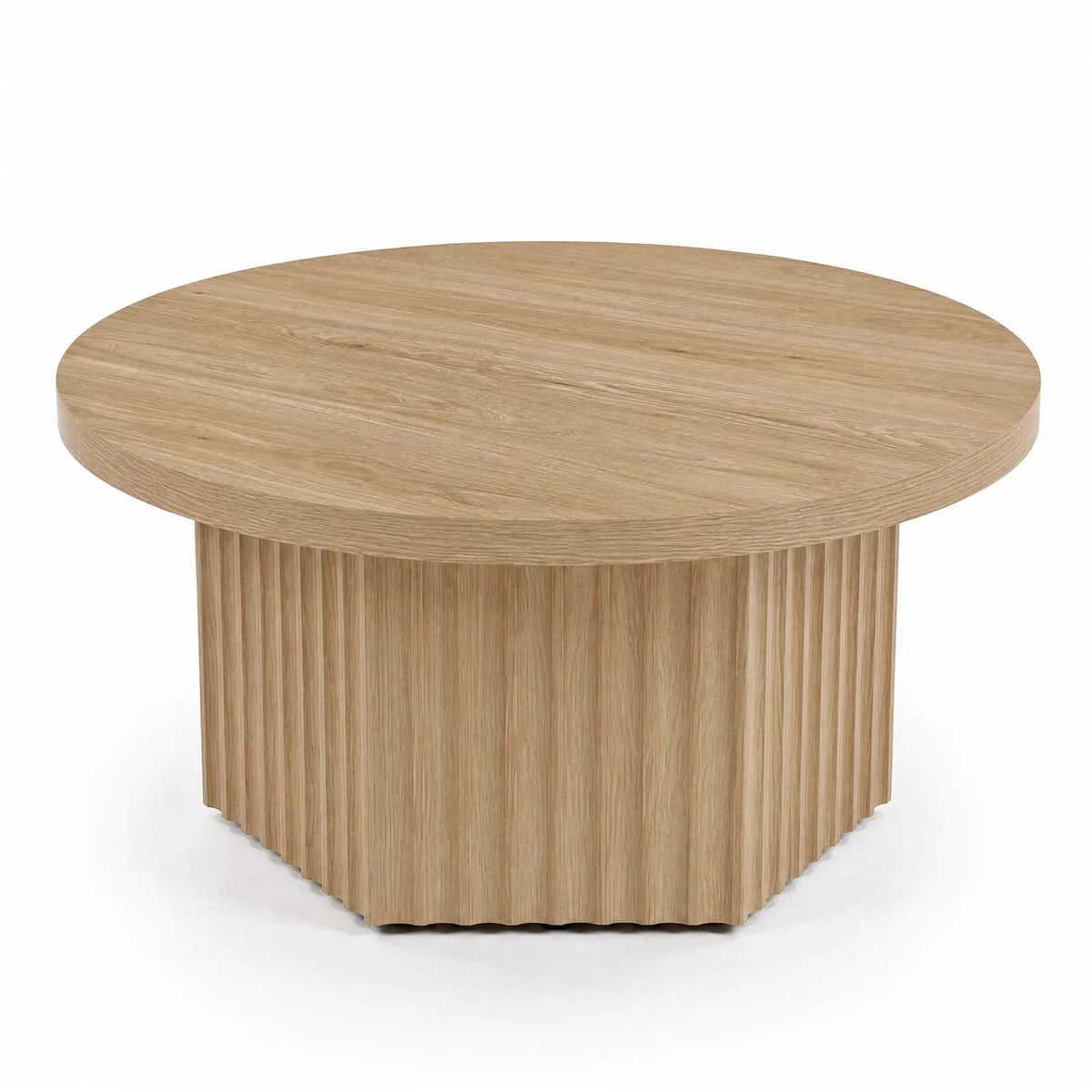 HiMISS Fluted Round Coffee Table Modern Wood Pedestal Living Room