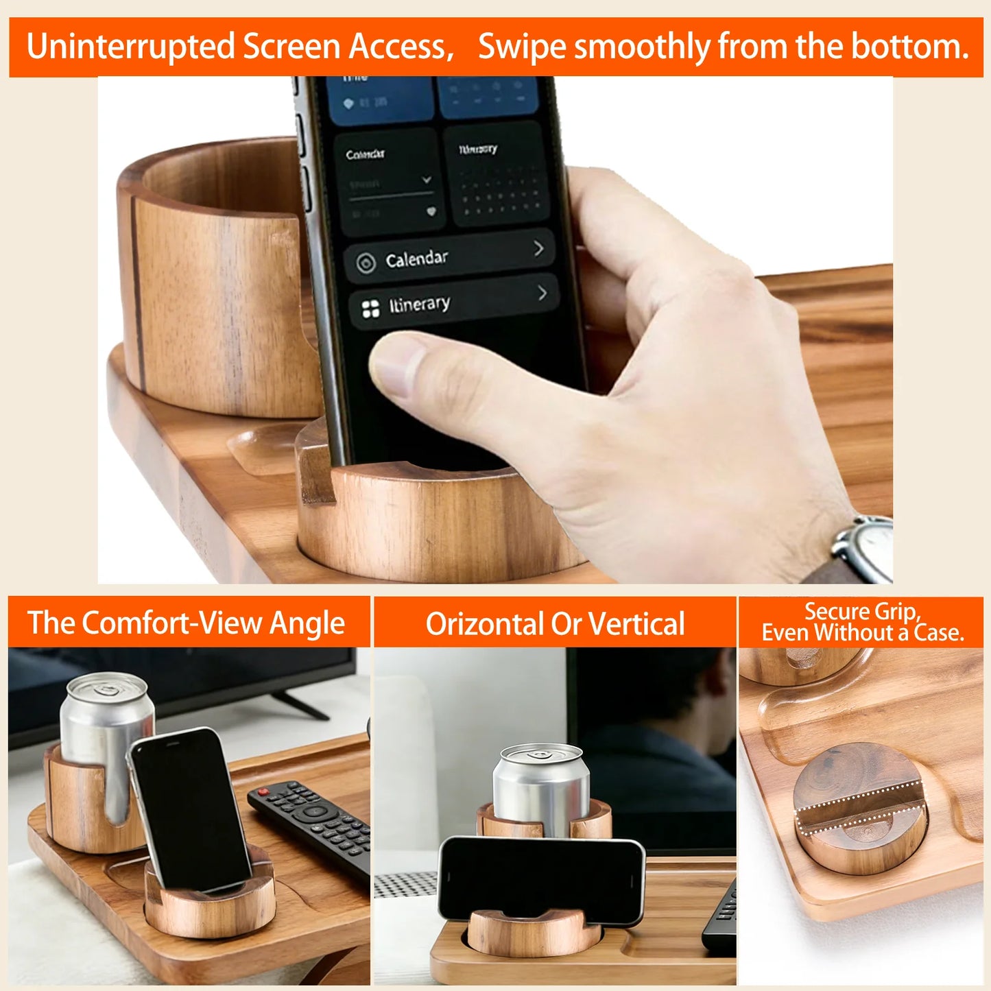JHK Foldable Sofa Armrest Tray With Phone And Cup Holder