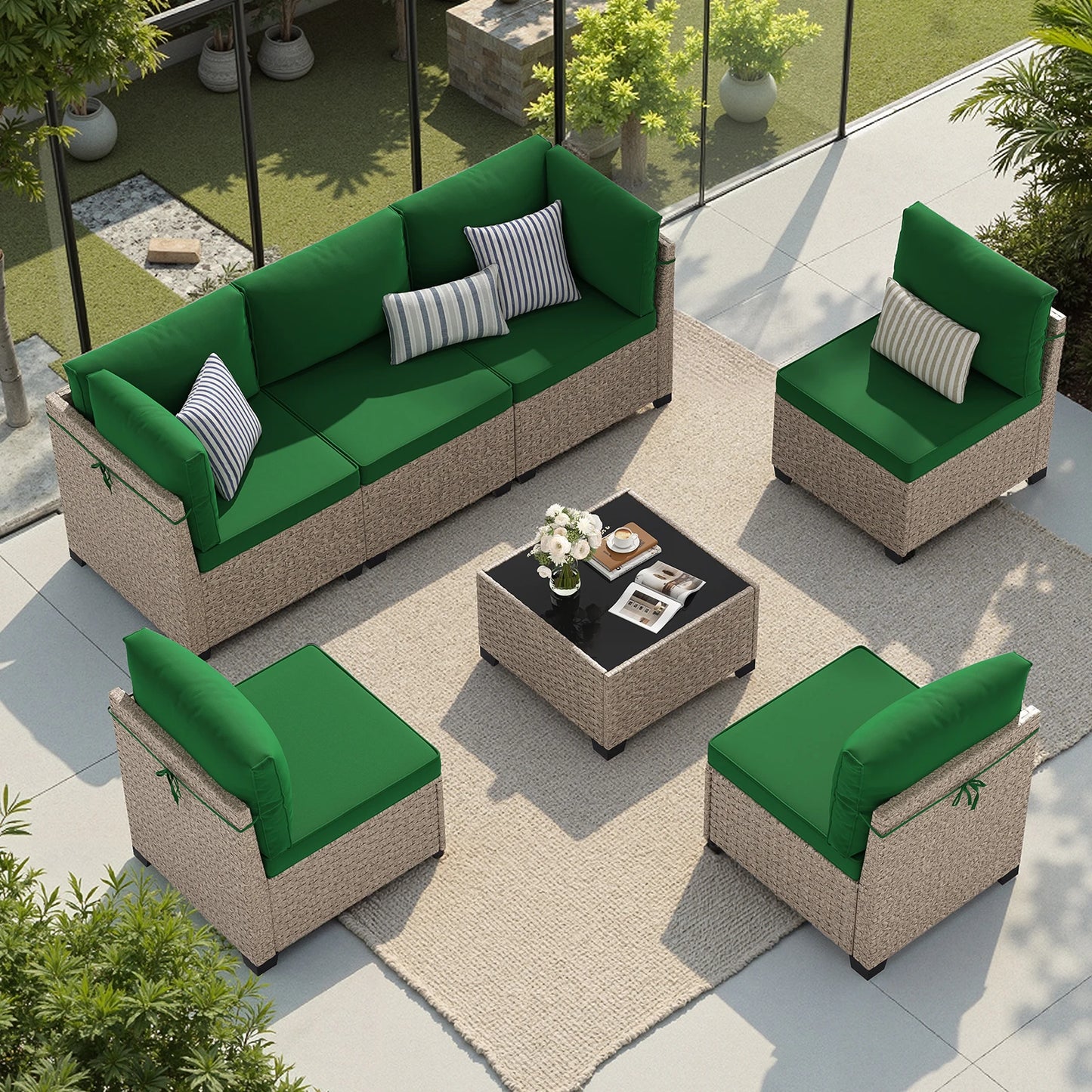 Soohow Outdoor Rattan Patio Furniture Set With Tempered Glass Table