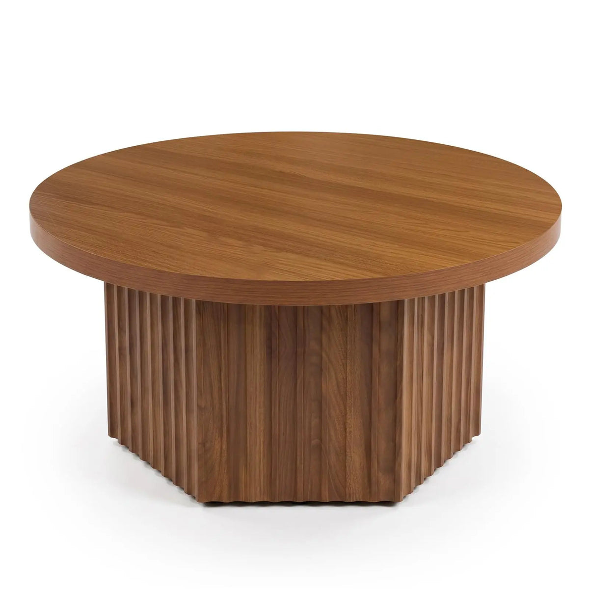 HiMISS Fluted Round Coffee Table Modern Wood Pedestal Living Room