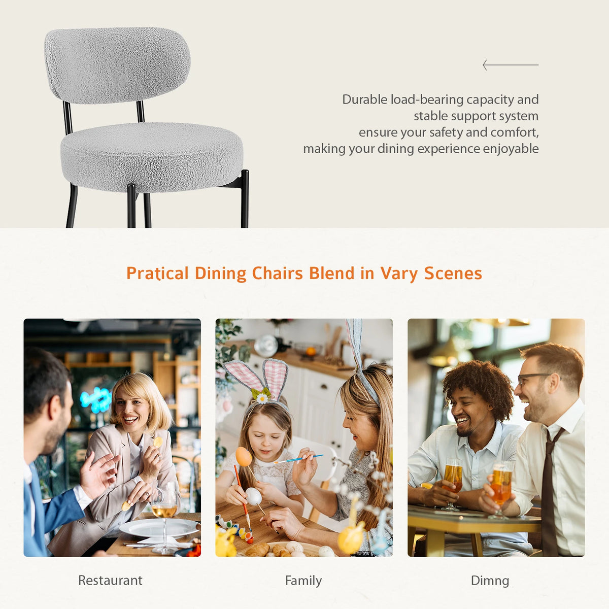 JHK Ergonomic Round Dining Chairs With Plush Fabric Curved Backrest