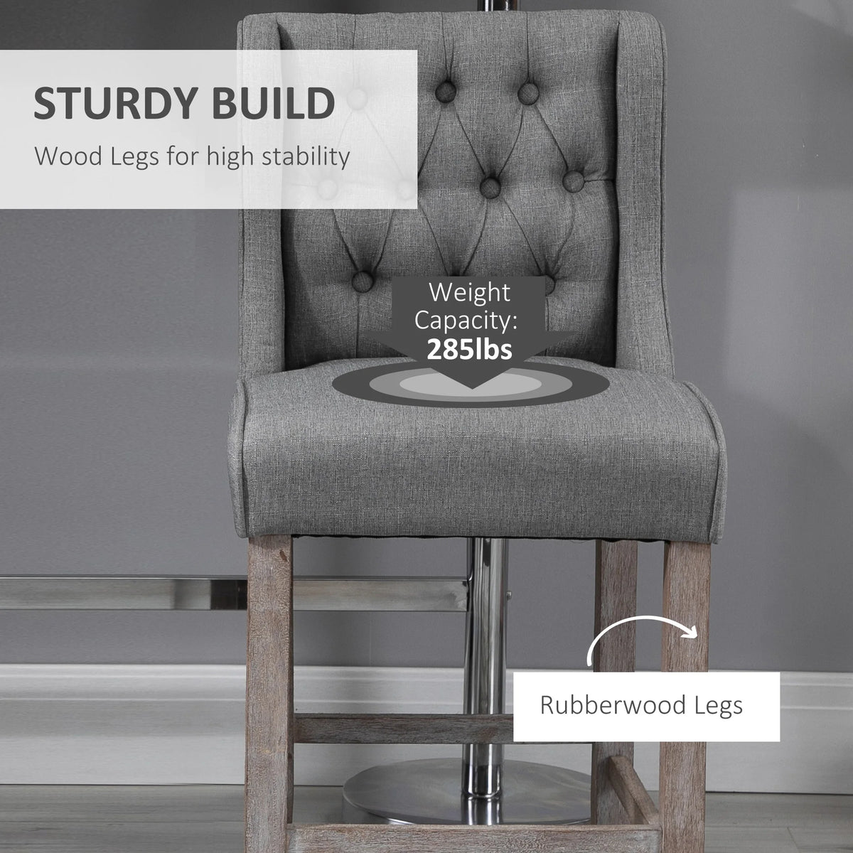 HOMCOM Tufted Wingback Counter Height Bar Stools With Wood Legs