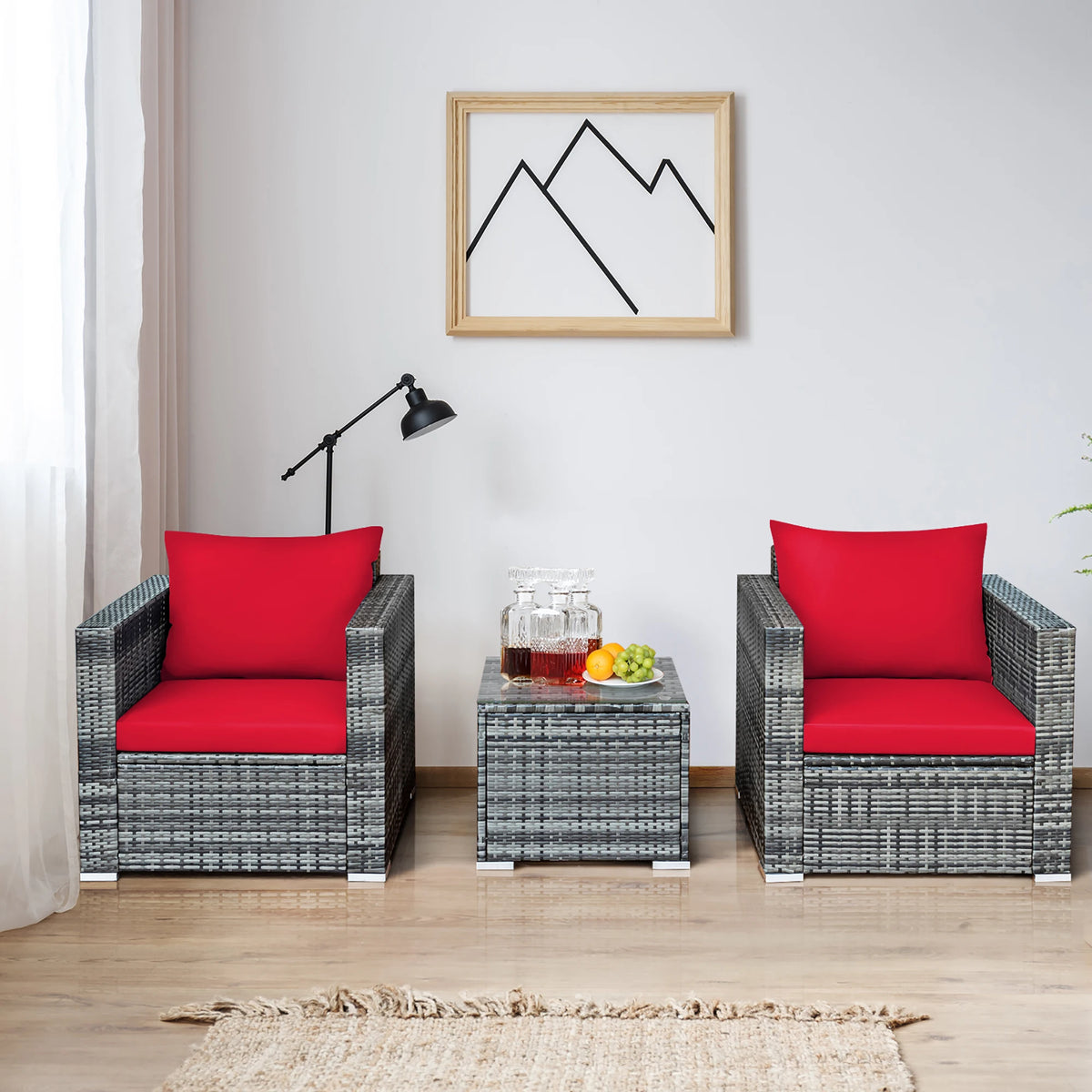 Homasis Rattan Patio Bistro Set With Cushioned Chairs And Table