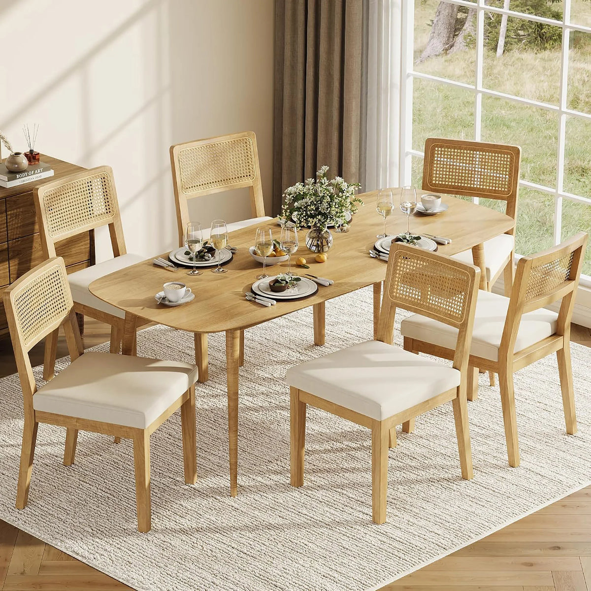 HiMISS French Country Rattan Dining Chairs With Upholstered Curved Backs